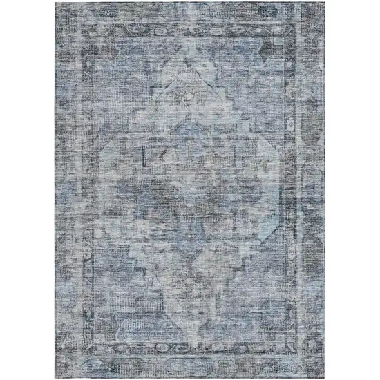 Blue Gray And Ivory Oriental Washable Indoor Outdoor Area Rug Photo 3