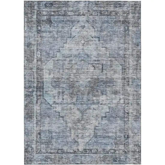 Blue Gray And Ivory Oriental Washable Indoor Outdoor Area Rug Photo 1