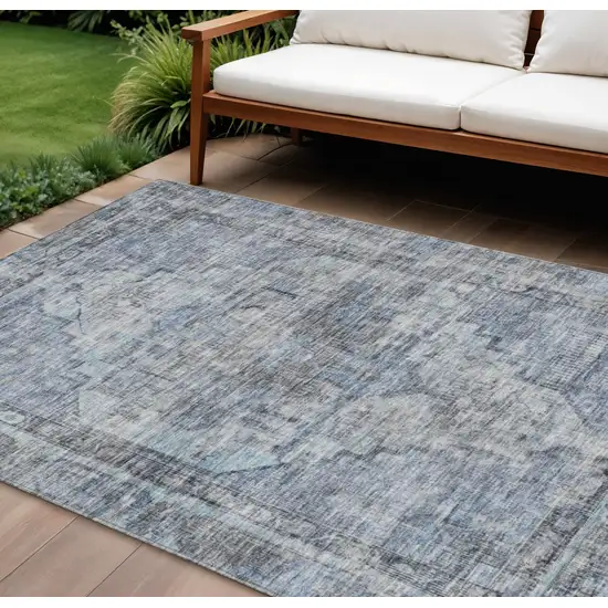 Blue Gray And Ivory Oriental Washable Indoor Outdoor Area Rug Photo 2
