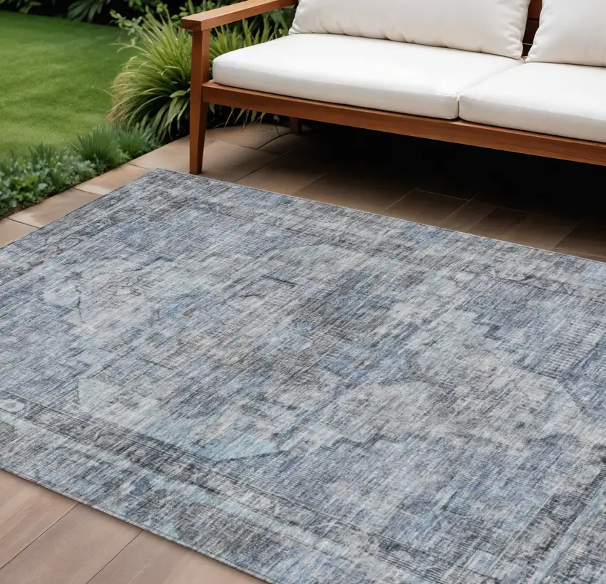 Blue Gray And Ivory Oriental Washable Indoor Outdoor Area Rug Photo 2