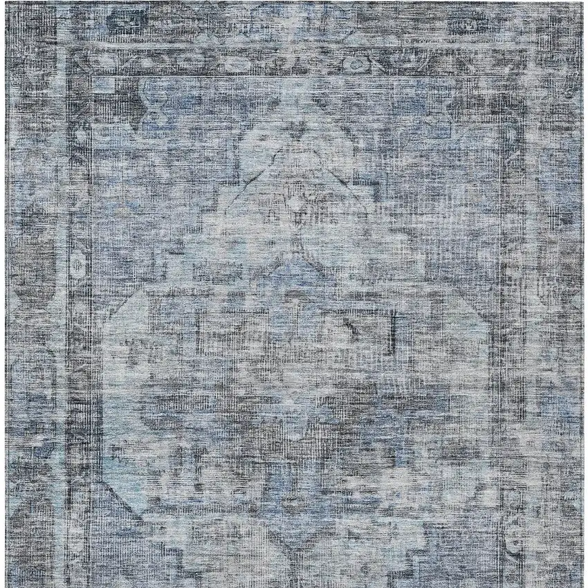 Blue Gray And Ivory Oriental Washable Indoor Outdoor Area Rug Photo 6