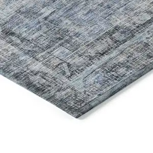 Photo of Blue Gray And Ivory Oriental Washable Indoor Outdoor Area Rug
