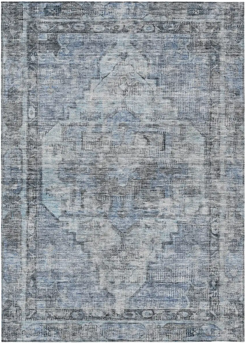 Blue Gray And Ivory Oriental Washable Indoor Outdoor Area Rug Photo 1