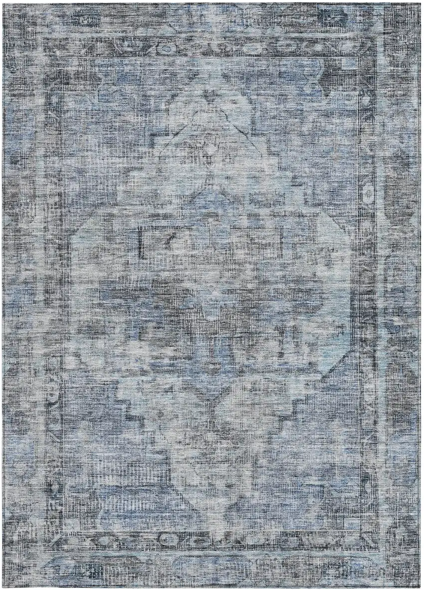 Blue Gray And Ivory Oriental Washable Indoor Outdoor Area Rug Photo 3