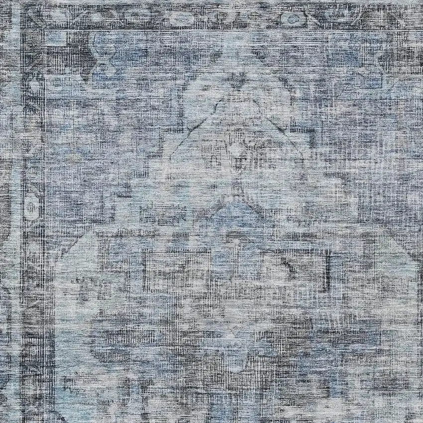 Blue Gray And Ivory Oriental Washable Indoor Outdoor Area Rug Photo 4