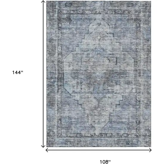 Blue Gray And Ivory Oriental Washable Indoor Outdoor Area Rug Photo 8