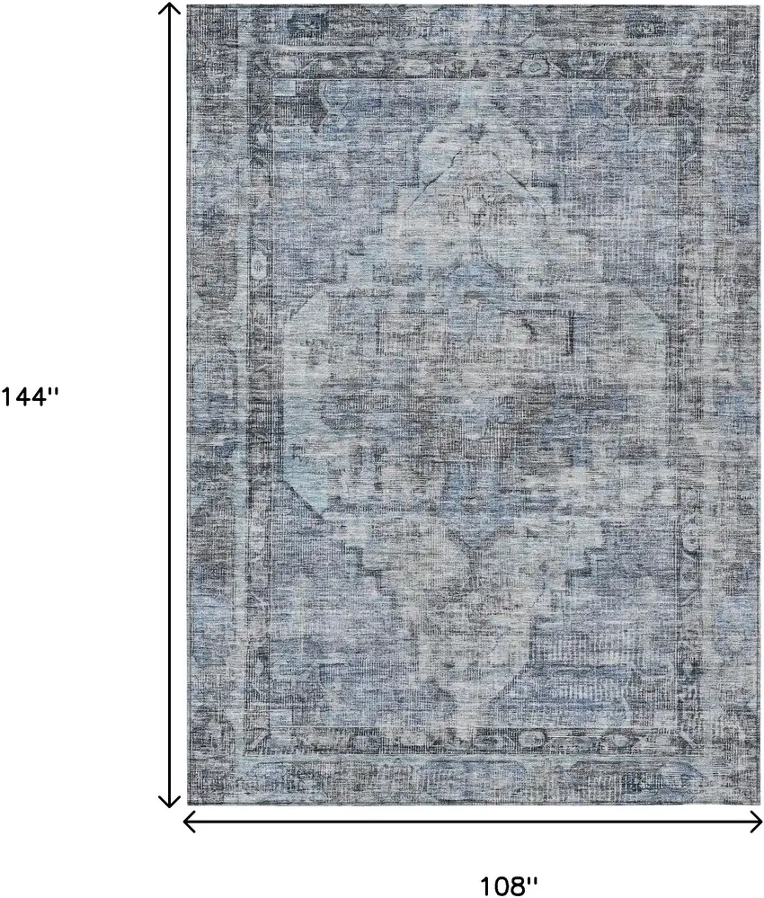 Blue Gray And Ivory Oriental Washable Indoor Outdoor Area Rug Photo 8
