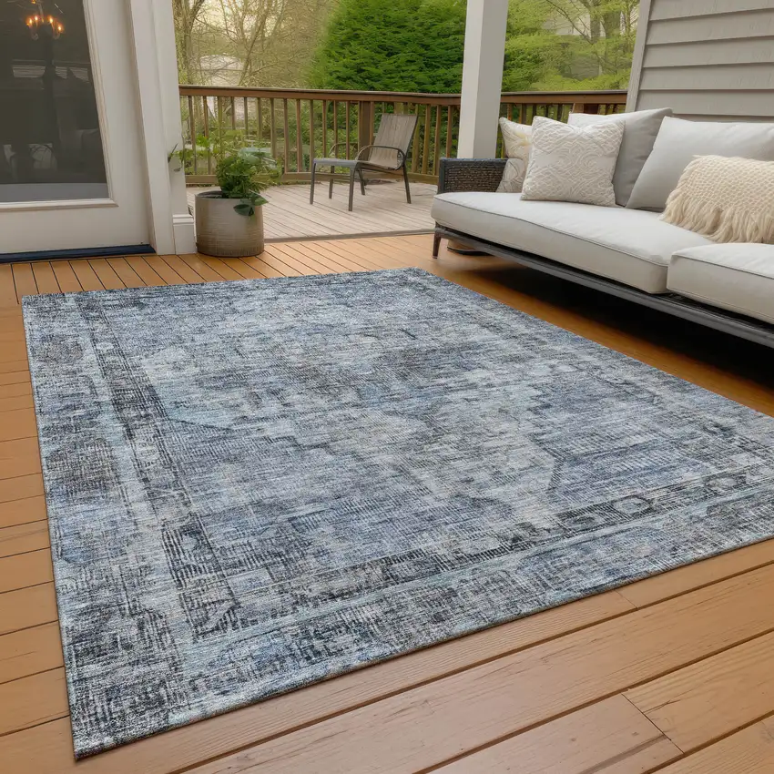 Blue Gray And Ivory Oriental Washable Indoor Outdoor Area Rug Photo 8