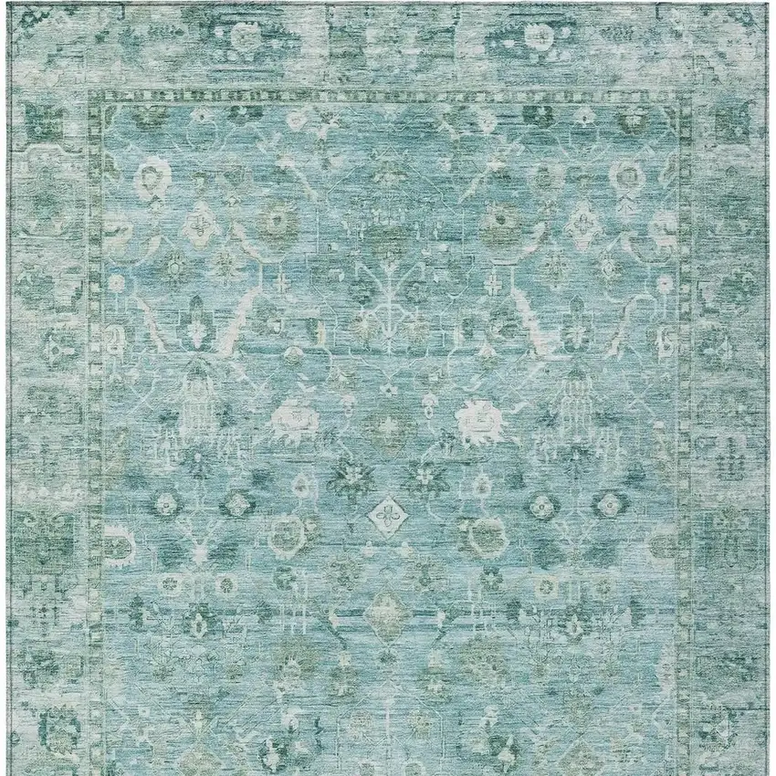Blue Gray And Ivory Oriental Washable Indoor Outdoor Area Rug Photo 3