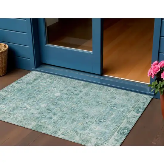 Blue Gray And Ivory Oriental Washable Indoor Outdoor Area Rug Photo 2