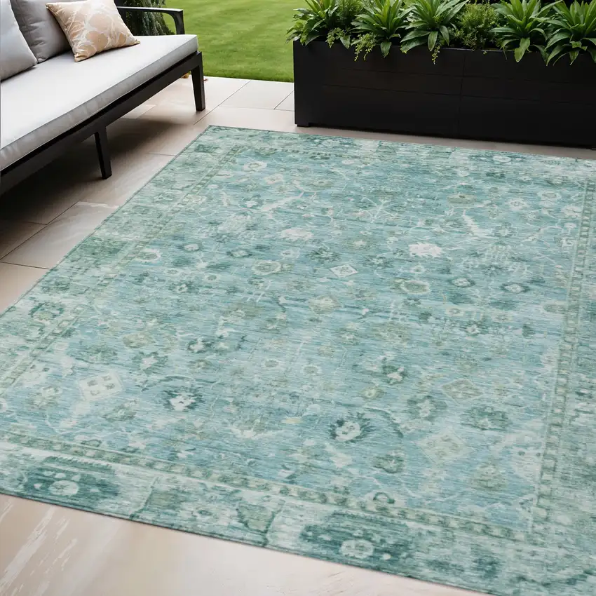 Blue Gray And Ivory Oriental Washable Indoor Outdoor Area Rug Photo 2