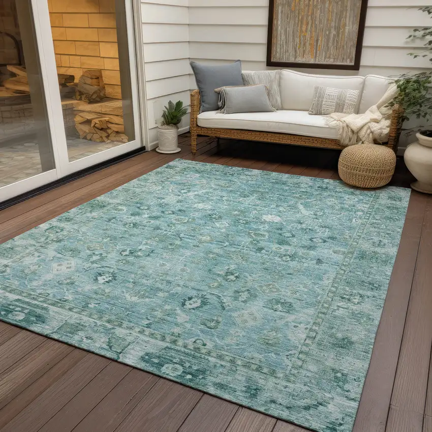 Blue Gray And Ivory Oriental Washable Indoor Outdoor Area Rug Photo 5