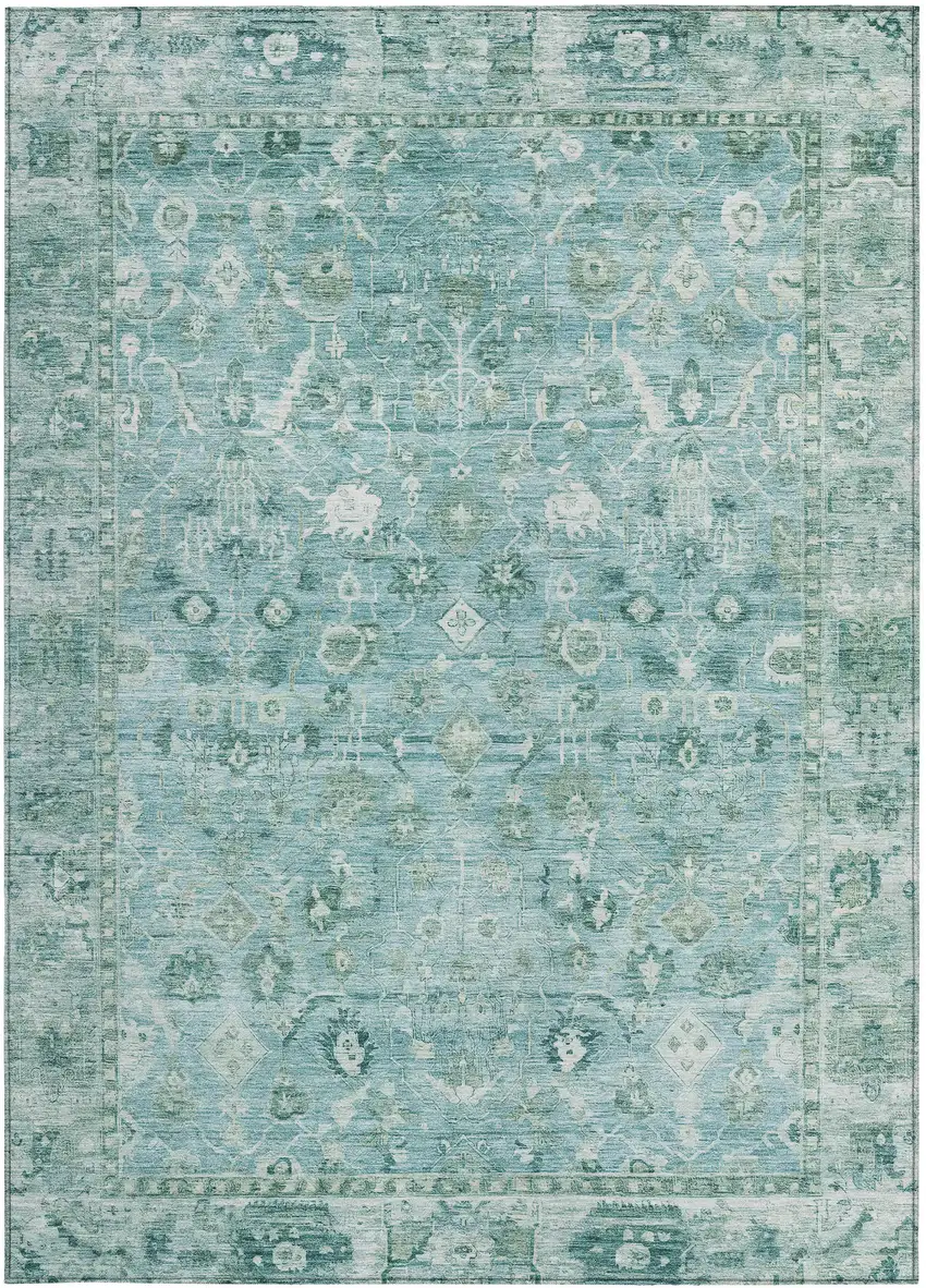 Blue Gray And Ivory Oriental Washable Indoor Outdoor Area Rug Photo 3