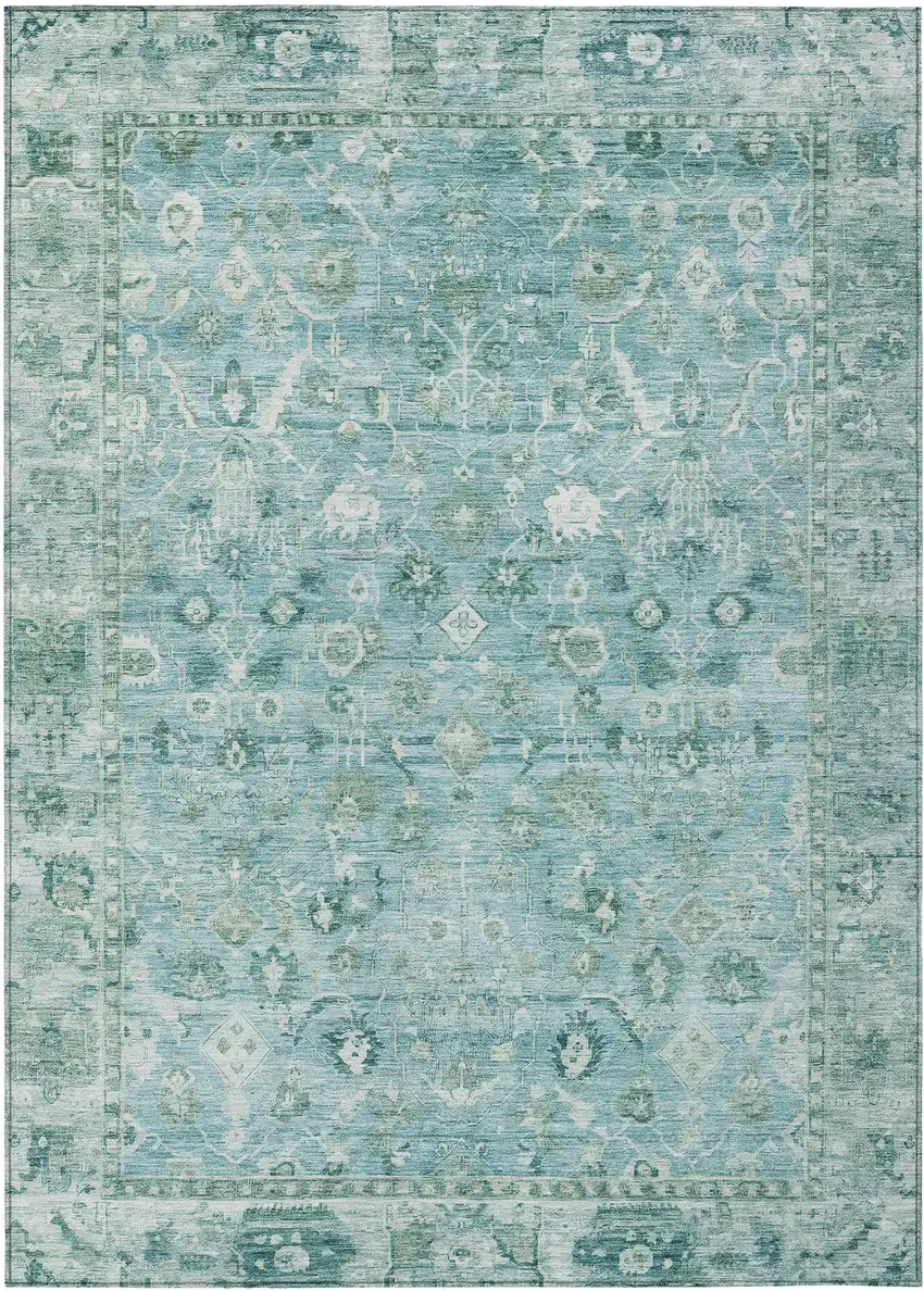 Blue Gray And Ivory Oriental Washable Indoor Outdoor Area Rug Photo 1