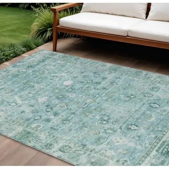 Blue Gray And Ivory Oriental Washable Indoor Outdoor Area Rug Photo 2
