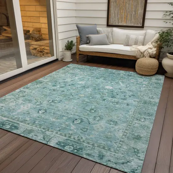 Blue Gray And Ivory Oriental Washable Indoor Outdoor Area Rug Photo 5