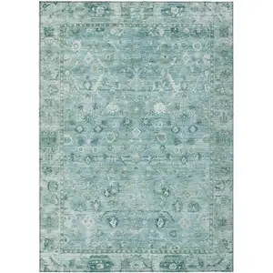 Photo of Blue Gray And Ivory Oriental Washable Indoor Outdoor Area Rug
