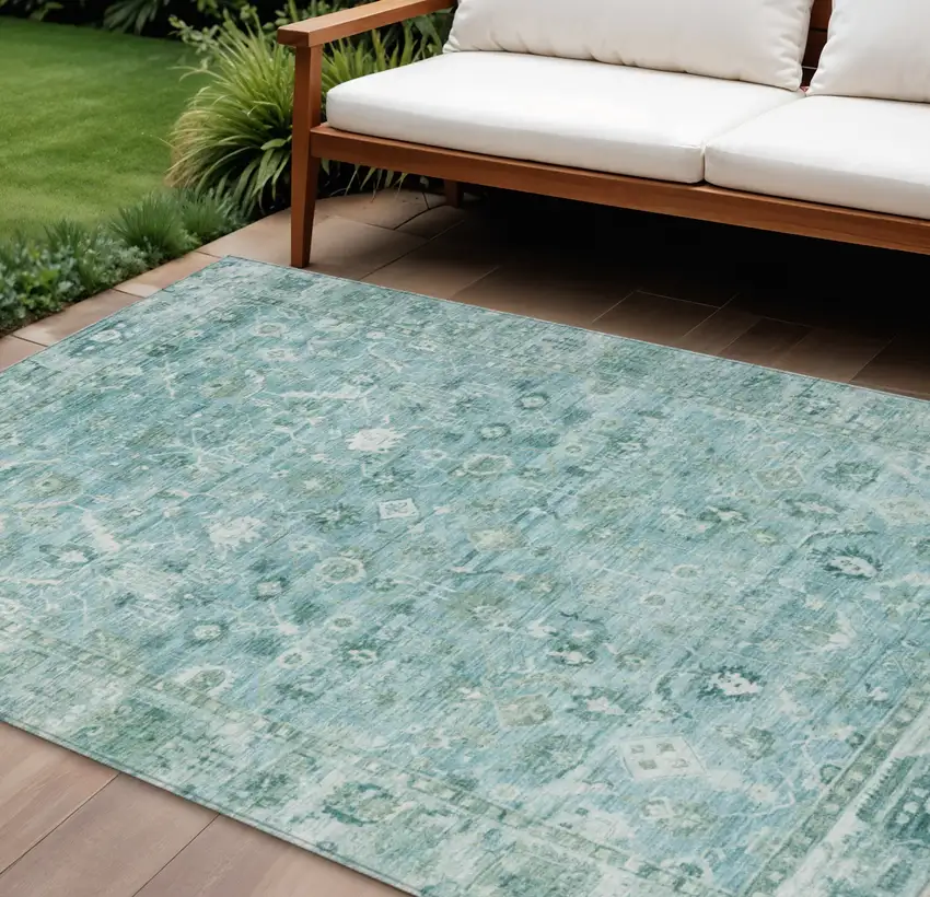 Blue Gray And Ivory Oriental Washable Indoor Outdoor Area Rug Photo 2