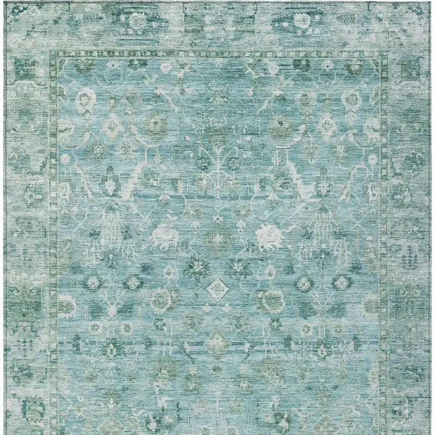 Blue Gray And Ivory Oriental Washable Indoor Outdoor Area Rug Photo 9
