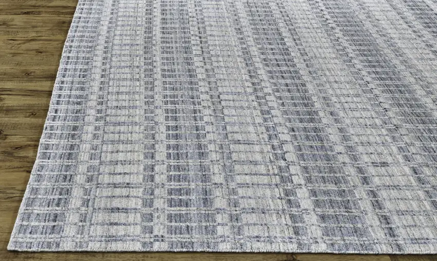 Blue Gray And Ivory Striped Hand Woven Area Rug Photo 6