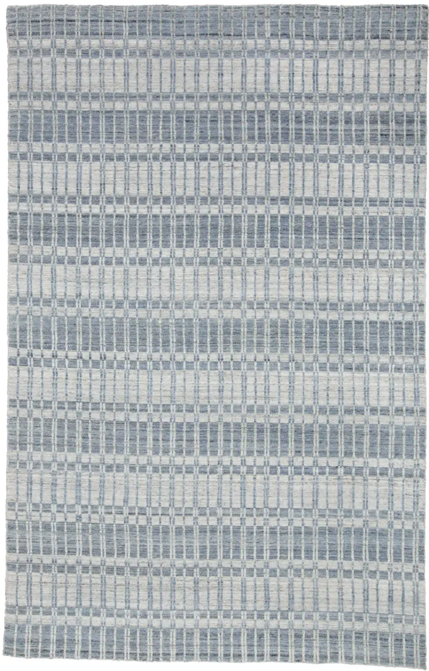 Blue Gray And Ivory Striped Hand Woven Area Rug Photo 1