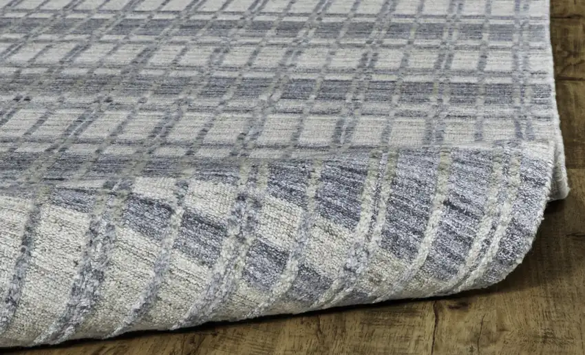 Blue Gray And Ivory Striped Hand Woven Area Rug Photo 7