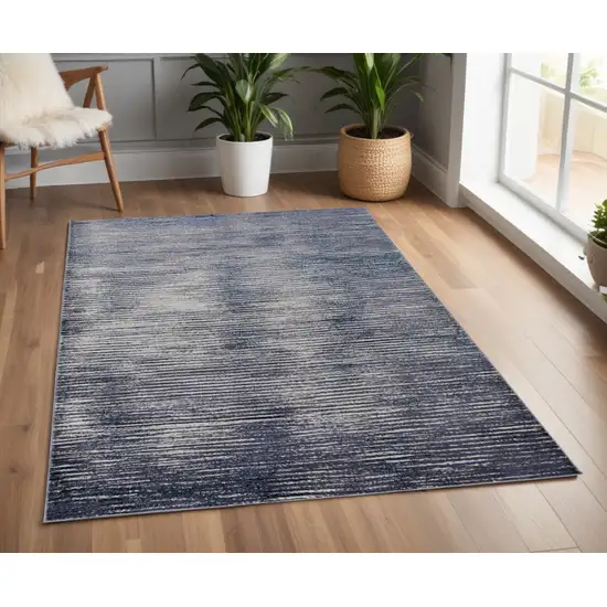 Blue and Ivory Striped Power Loom Distressed Non Skid Area Rug Photo 1