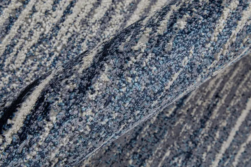 Blue and Ivory Striped Power Loom Distressed Non Skid Area Rug Photo 6