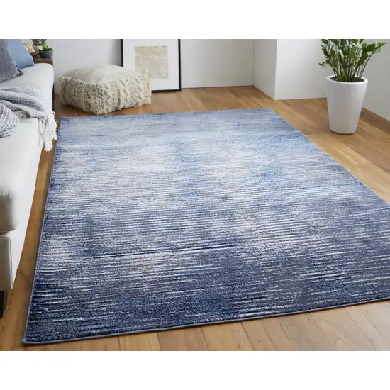 Blue and Ivory Striped Power Loom Distressed Non Skid Area Rug Photo 9