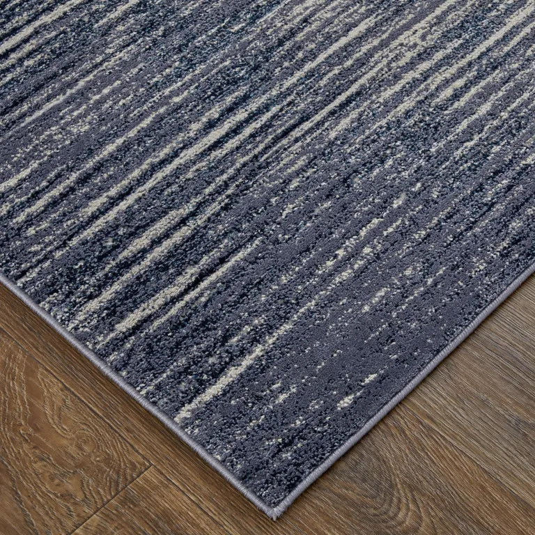 Blue Gray And Ivory Striped Power Loom Distressed Area Rug Photo 1