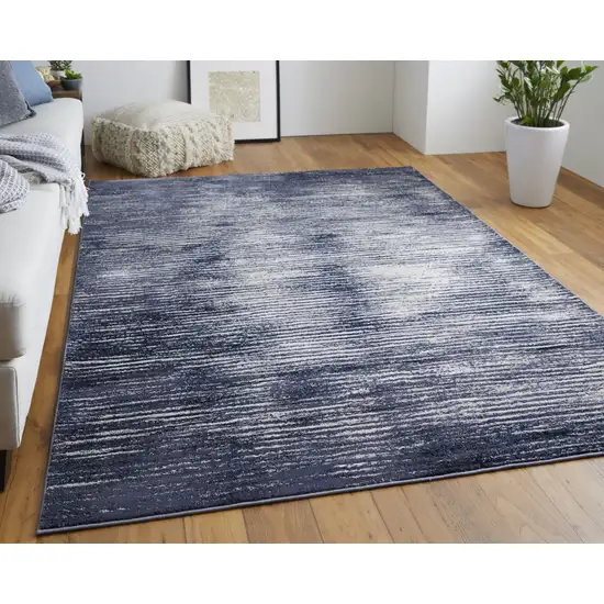 Blue and Ivory Striped Power Loom Distressed Non Skid Area Rug Photo 6