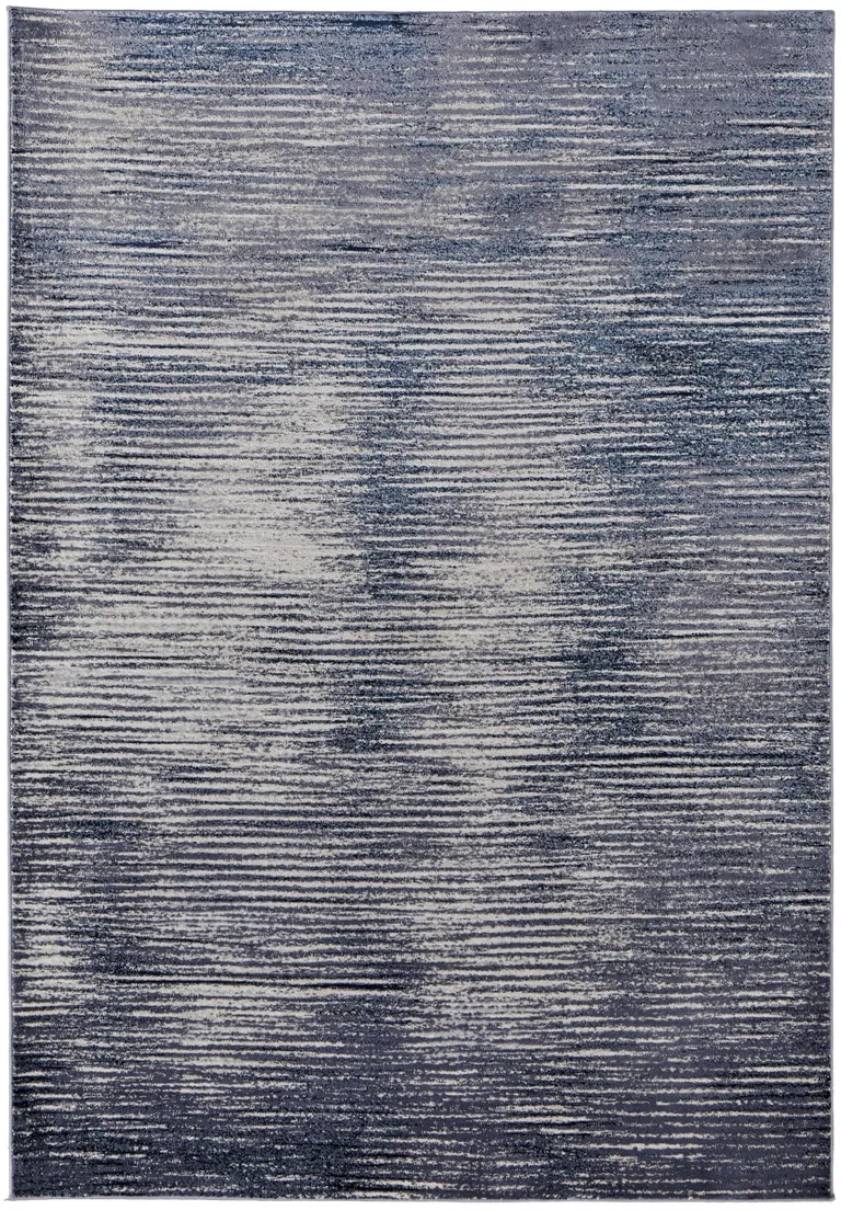 Blue Gray And Ivory Striped Power Loom Distressed Area Rug Photo 3
