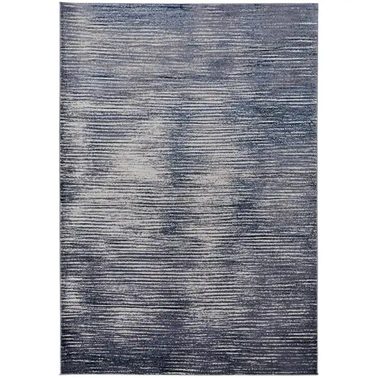Blue and Ivory Striped Power Loom Distressed Non Skid Area Rug Photo 2