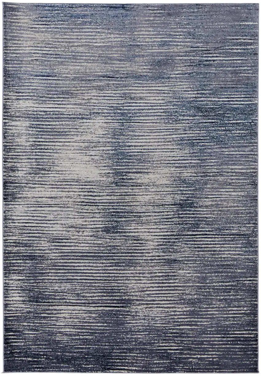 Blue and Ivory Striped Power Loom Distressed Non Skid Area Rug Photo 2