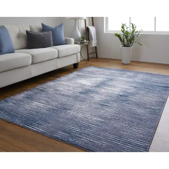 Blue and Ivory Striped Power Loom Distressed Non Skid Area Rug Photo 8