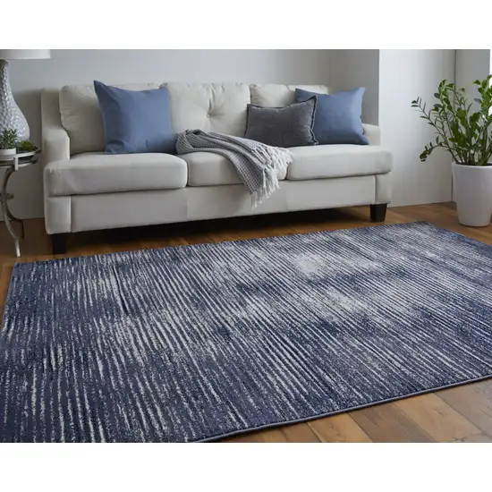Blue and Ivory Striped Power Loom Distressed Non Skid Area Rug Photo 7