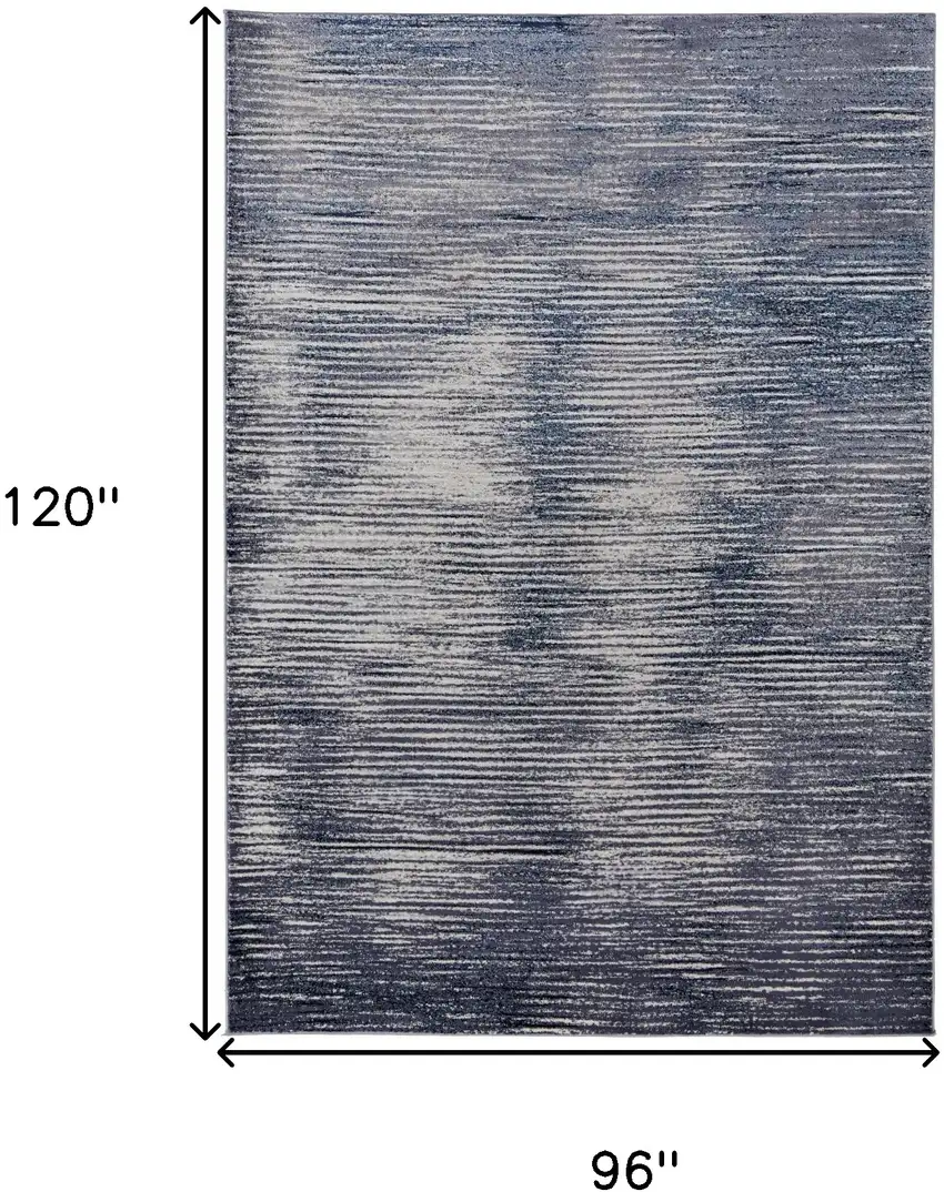 Blue and Ivory Striped Power Loom Distressed Non Skid Area Rug Photo 3