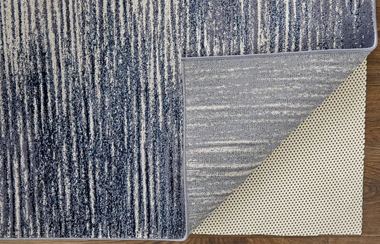 Blue Gray And Ivory Striped Power Loom Distressed Area Rug Photo 5