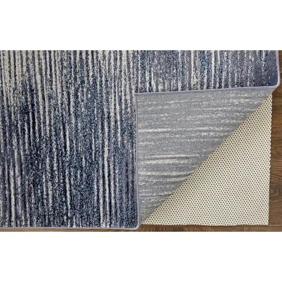 Blue and Ivory Striped Power Loom Distressed Non Skid Area Rug Photo 4