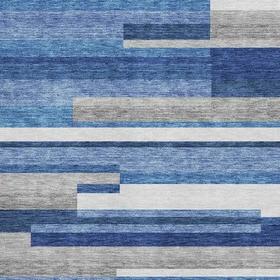 Blue Gray And Ivory Striped Washable Area Rug With UV Protection Photo 3