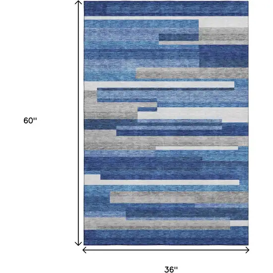 Blue Gray And Ivory Striped Washable Area Rug With UV Protection Photo 3