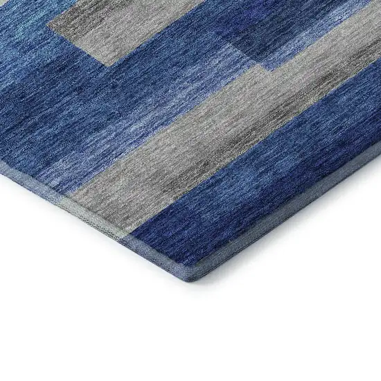 Blue Gray And Ivory Striped Washable Area Rug With UV Protection Photo 8