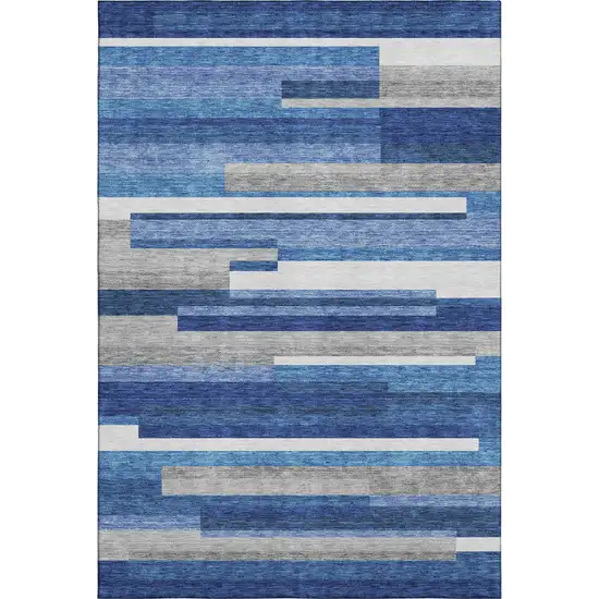 Blue Gray And Ivory Striped Washable Area Rug With UV Protection Photo 1
