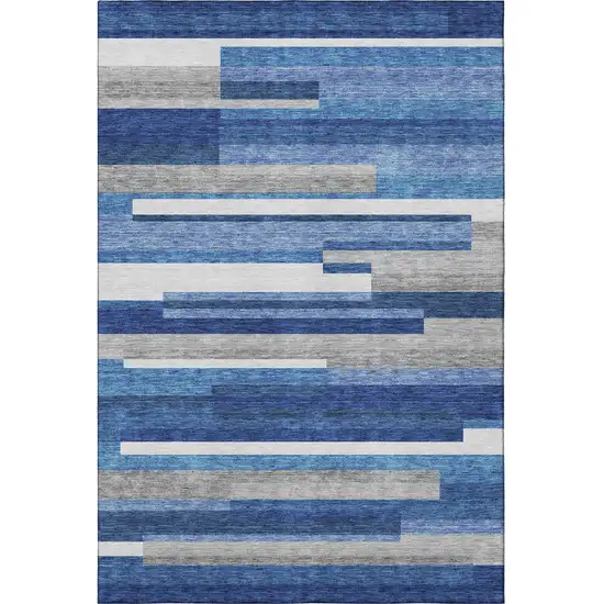 Blue Gray And Ivory Striped Washable Area Rug With UV Protection Photo 4