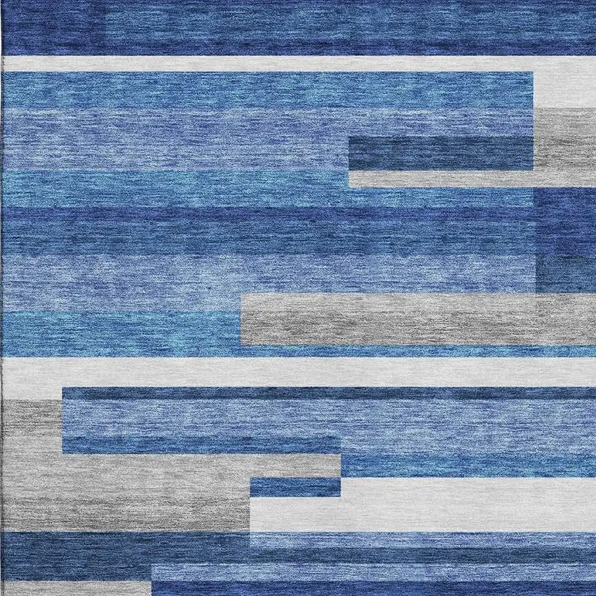 Blue Gray And Ivory Striped Washable Area Rug With UV Protection Photo 3