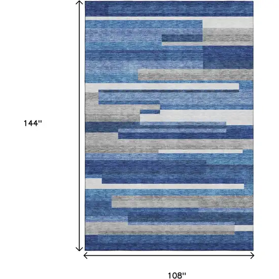 Blue Gray And Ivory Striped Washable Area Rug With UV Protection Photo 3