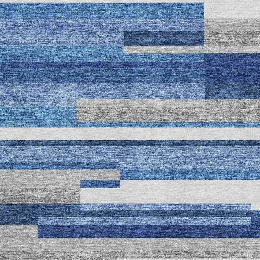 Blue Gray And Ivory Striped Washable Area Rug With UV Protection Photo 3