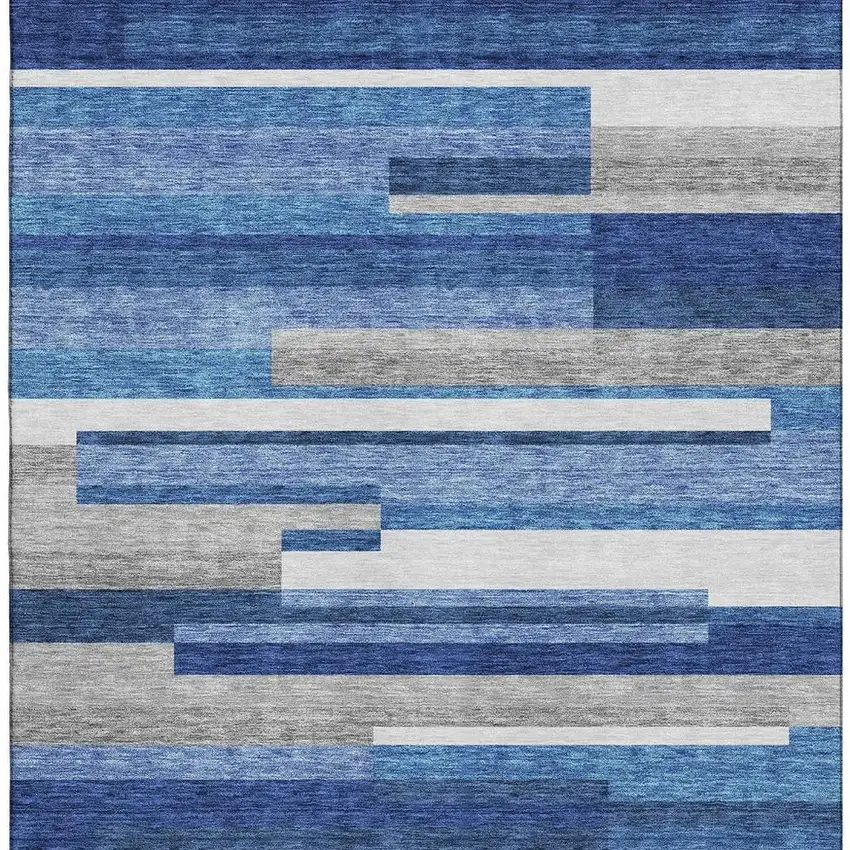 Blue Gray And Ivory Striped Washable Area Rug With UV Protection Photo 4