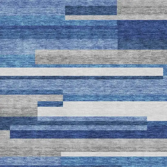 Blue Gray And Ivory Striped Washable Area Rug With UV Protection Photo 3