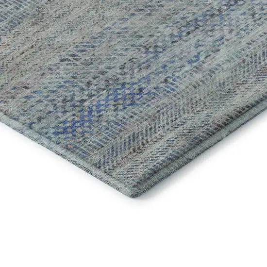 Blue Gray And Ivory Striped Washable Area Rug With UV Protection Photo 7